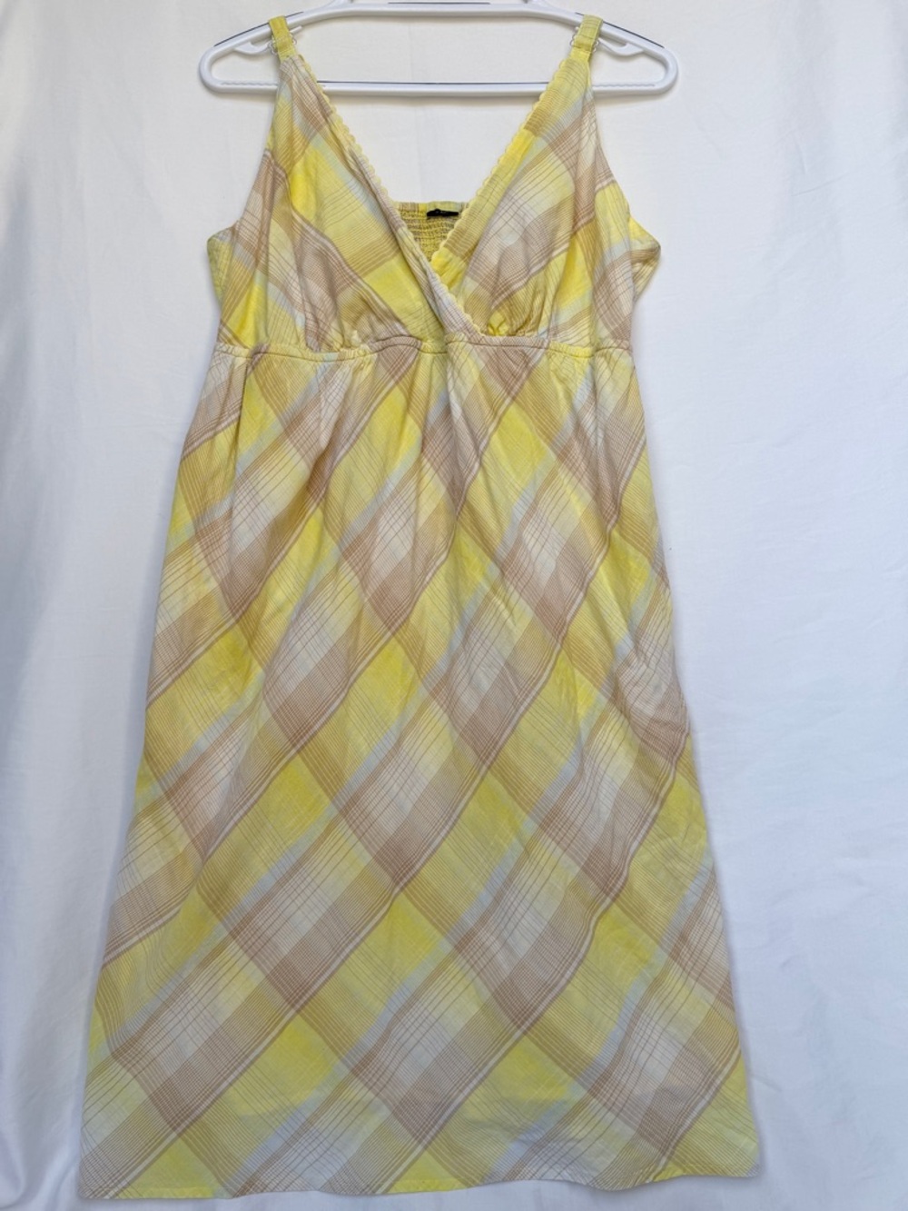 Tommy Hilfiger Yellow and Tan Plaid V-Neck Sundress